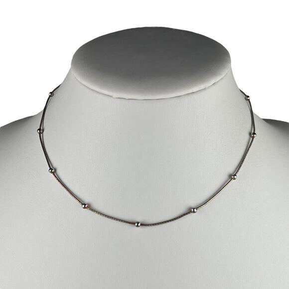 Danecraft Italy Sterling Silver Necklace Choker 15.75" Small Ball Bead Stations - Picture 1 of 10